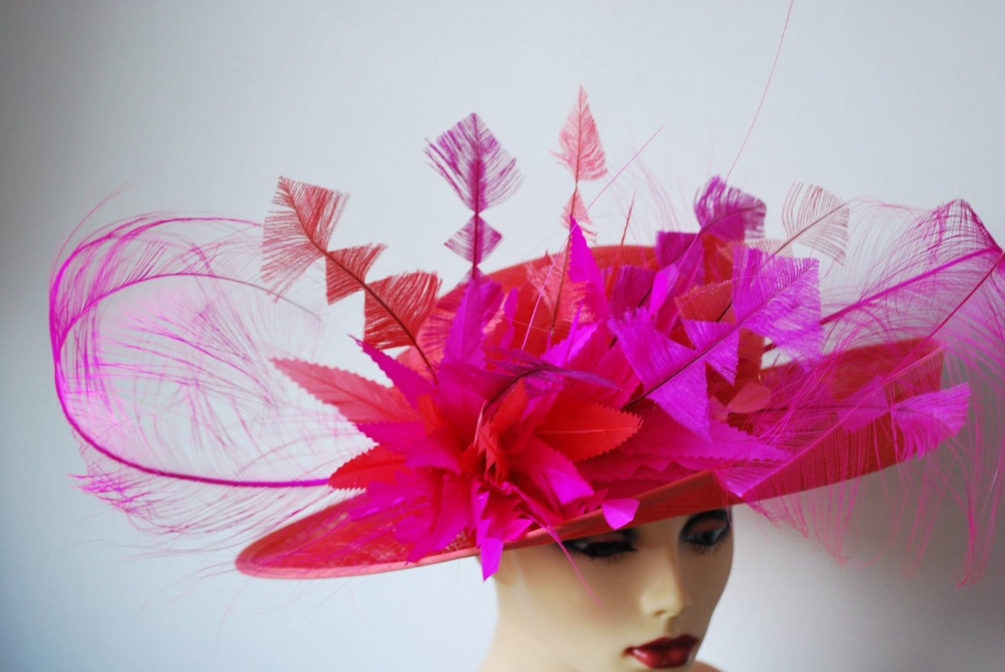Amelia-- Coral Orange & Cerise feature hat