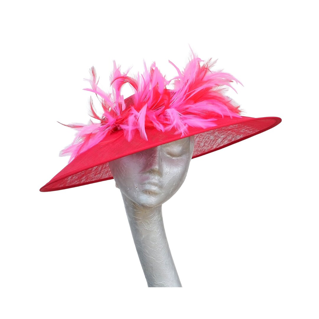 Fumi - Scarlet Red Coolie hatinator with Red & Cerise feathers