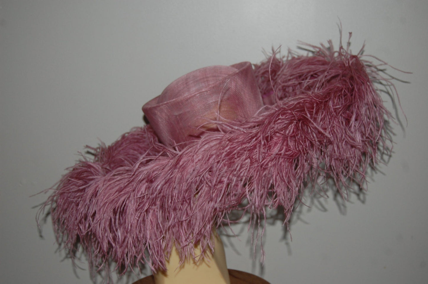 Emma - Extra large Hat with Ostrich feather boa in dusky pink By Hats2go Made to Order