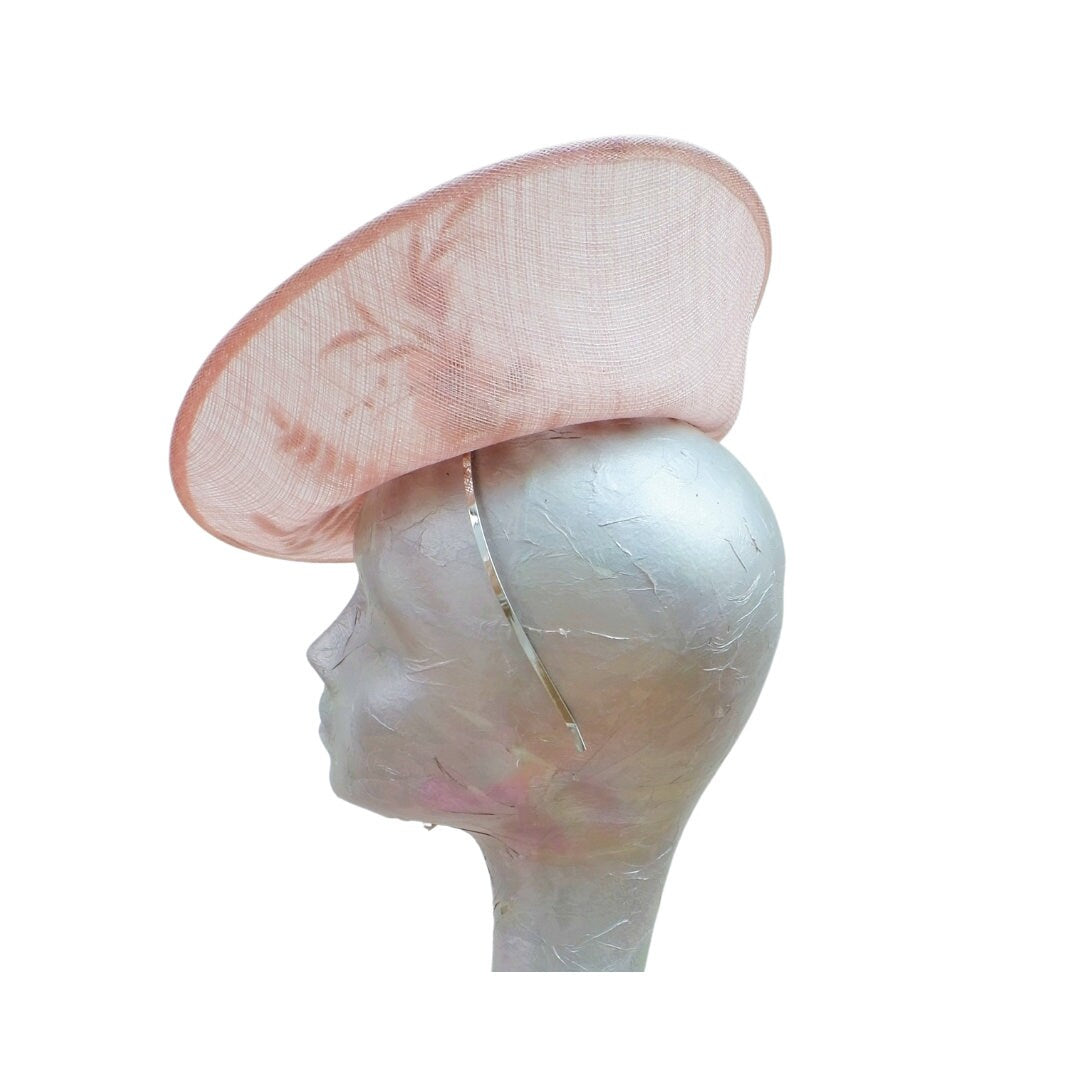 Portifino - Nude front facing fascinator with nude 3D applique trim