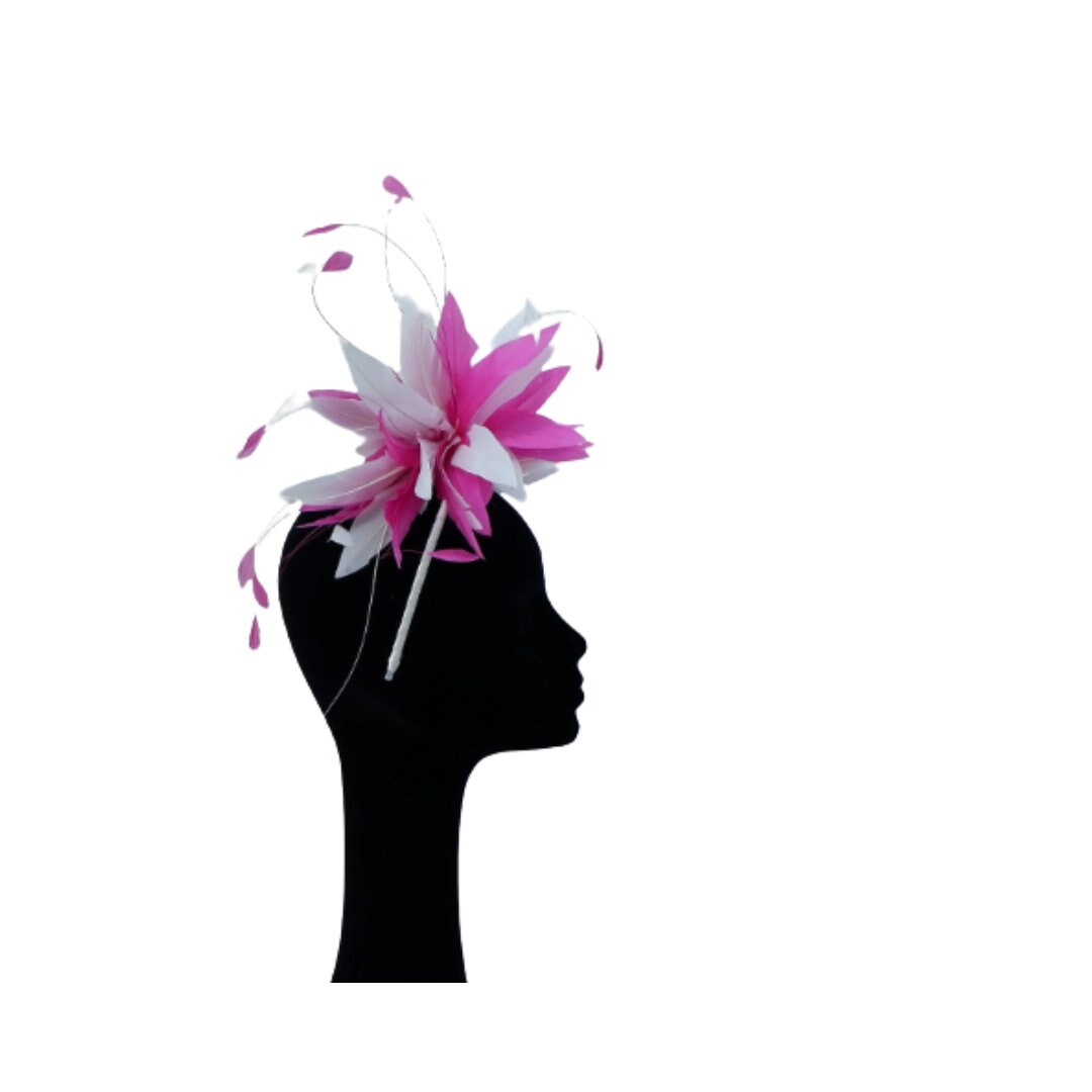 Beautiful feather fascinator in Magenta &Ivory by Hats2go - Also available i over 50 colours