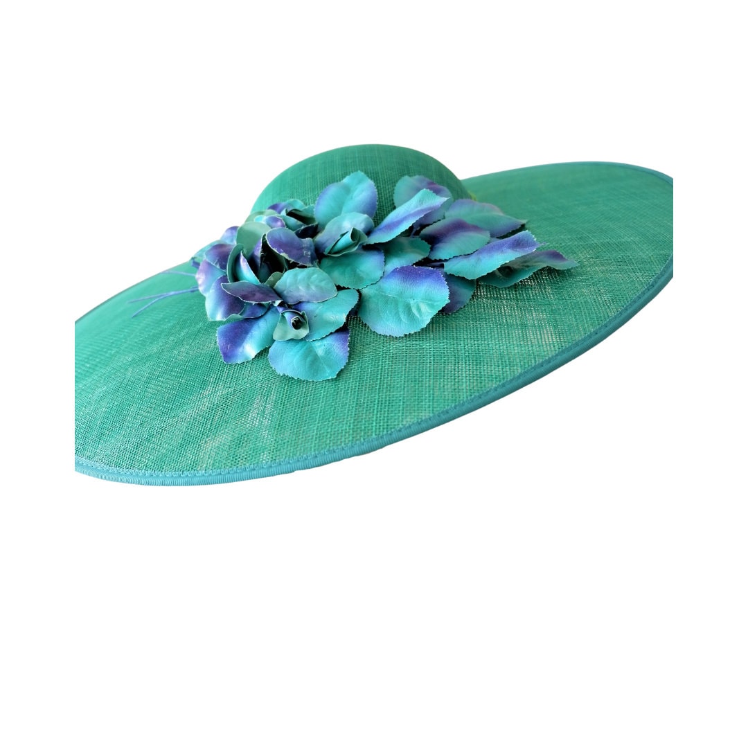 Olivia - Emerald Green Hat with Vintage 40s/50s Emerald & Blue trim
