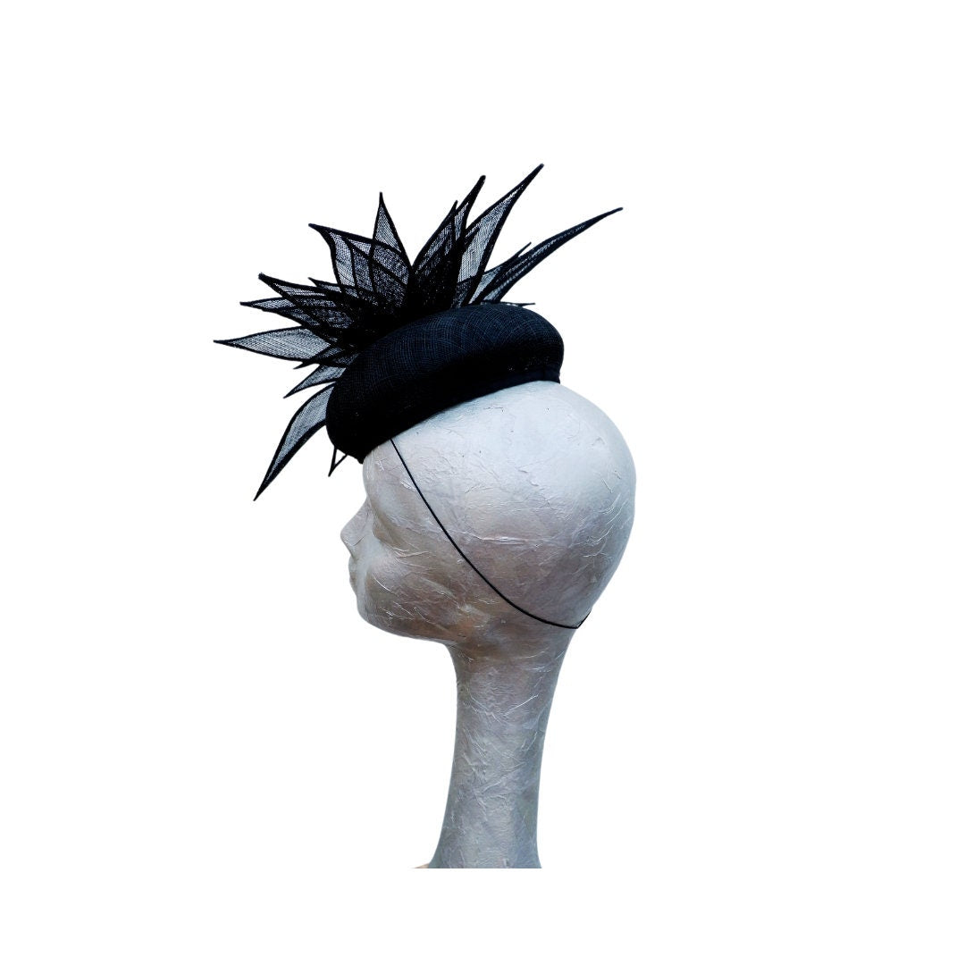 Hampton - Button Pillbox with a large sinamay flower Cocktail hat/Fascinator
