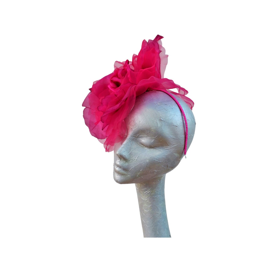 Ava-- Fuschia pink silk organza 12 inch flower fascinator