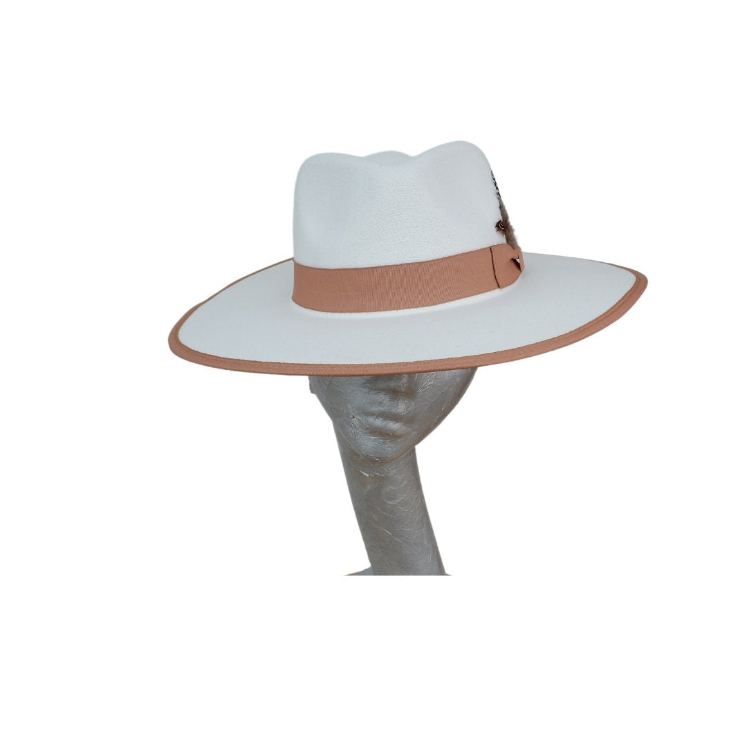 Finley - Felt Flat Brim Trilby Hat Ivory & Tan