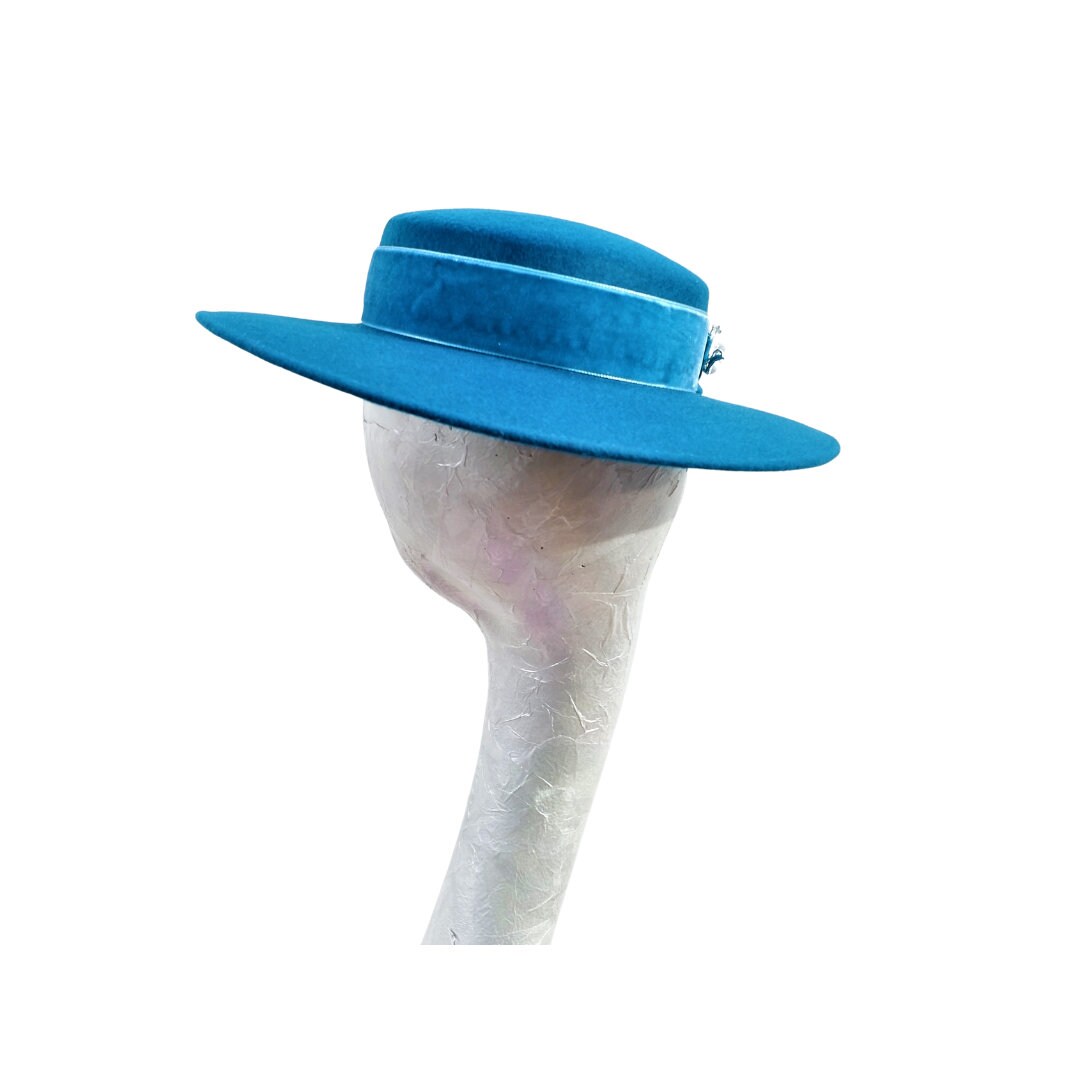 Catherine - Teal Felt Boater