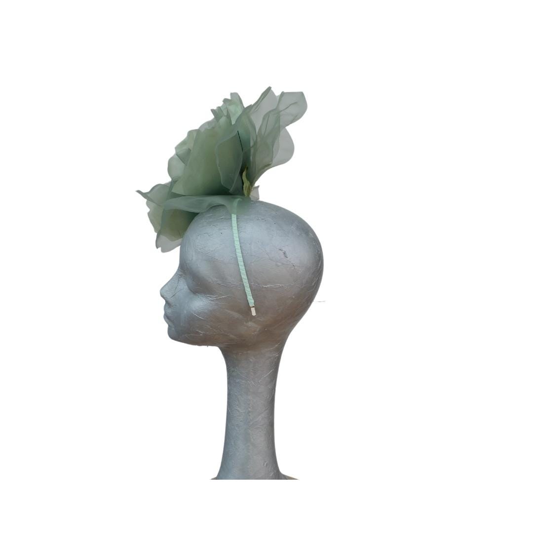 Ava-- Myrtle Green silk organza 12 inch flower fascinator