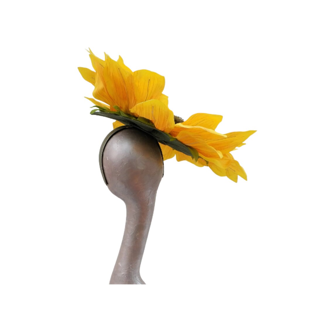 Titan - Giant oversized 52cm Sunflower fascinator with Wasps & Bees on wide Alice band