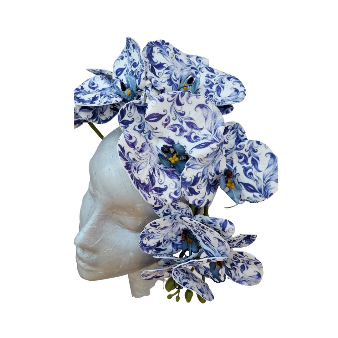 Orchidee - Royal Blue & White Orchid Fascinator