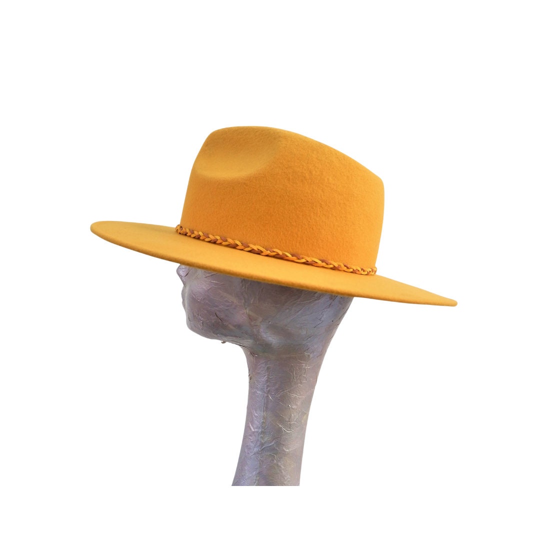 Elijah - Mustard Felt Flat Brim Trilby Hat
