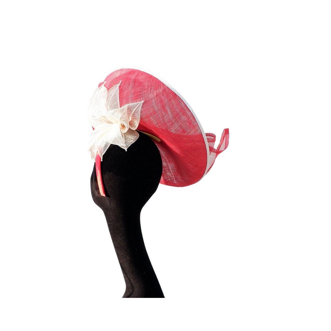 Martha - Crimson & Ivory Feature fascinator on hairband