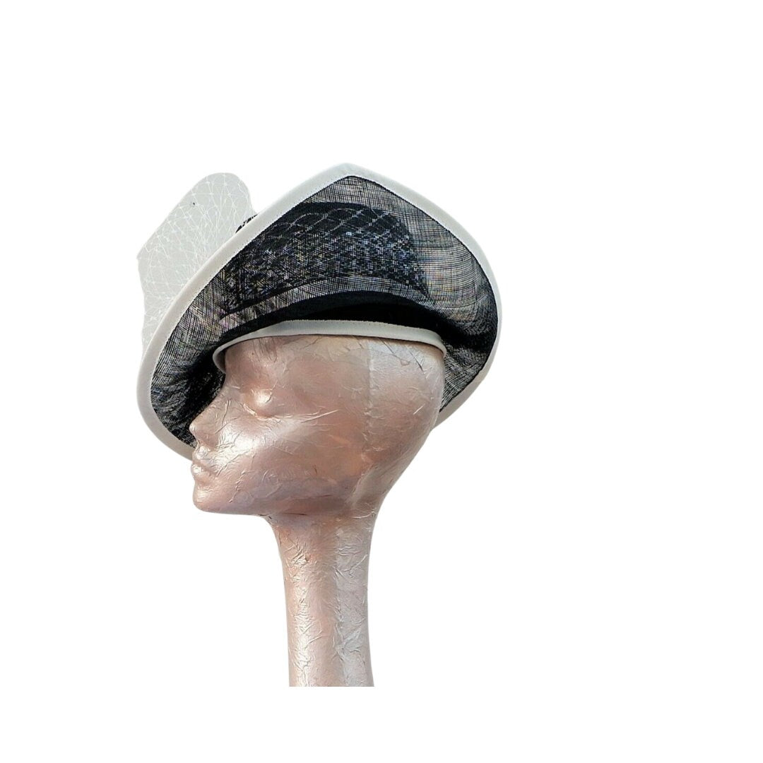 Lara- Stunning feature Pointed side hat In Ivory & Black