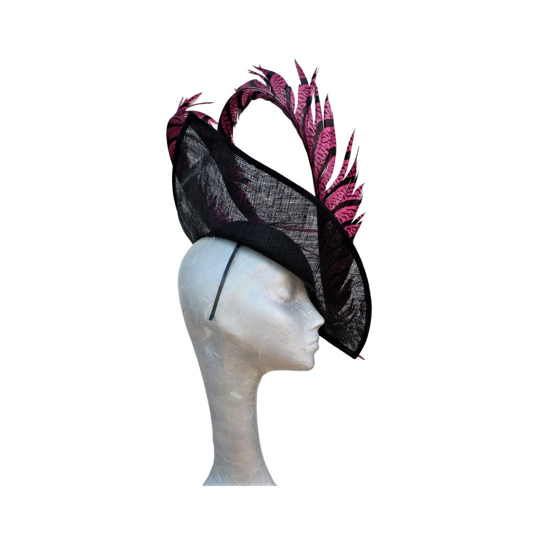 Amore - Black Pointed Hatinator with 94cm Fuchsia & Black Lady Amherst Pheasant Feathers