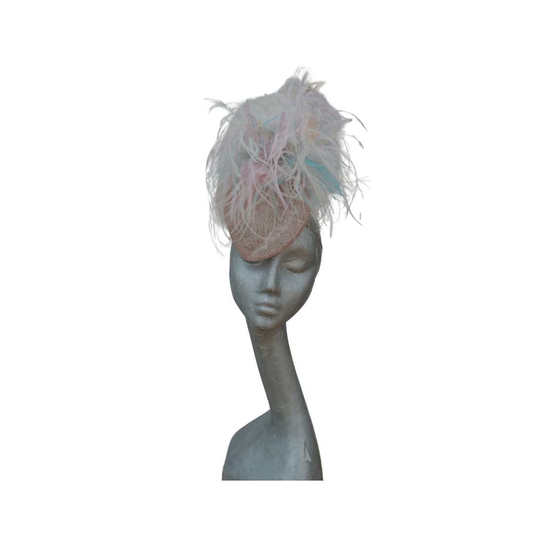 Trixie -- Nude  Pear shaped pillbox with Multicoloured feather detail