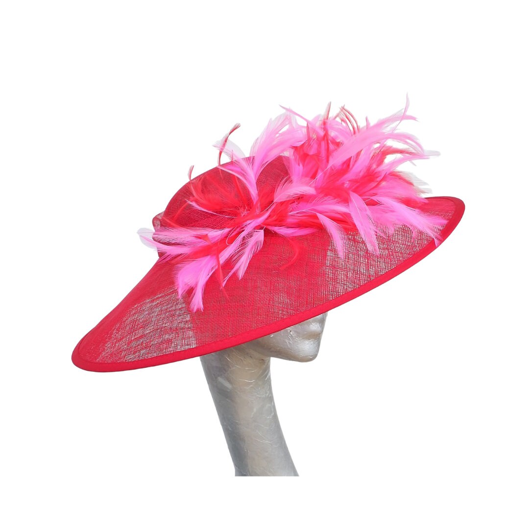 Fumi - Scarlet Red Coolie hatinator with Red & Cerise feathers