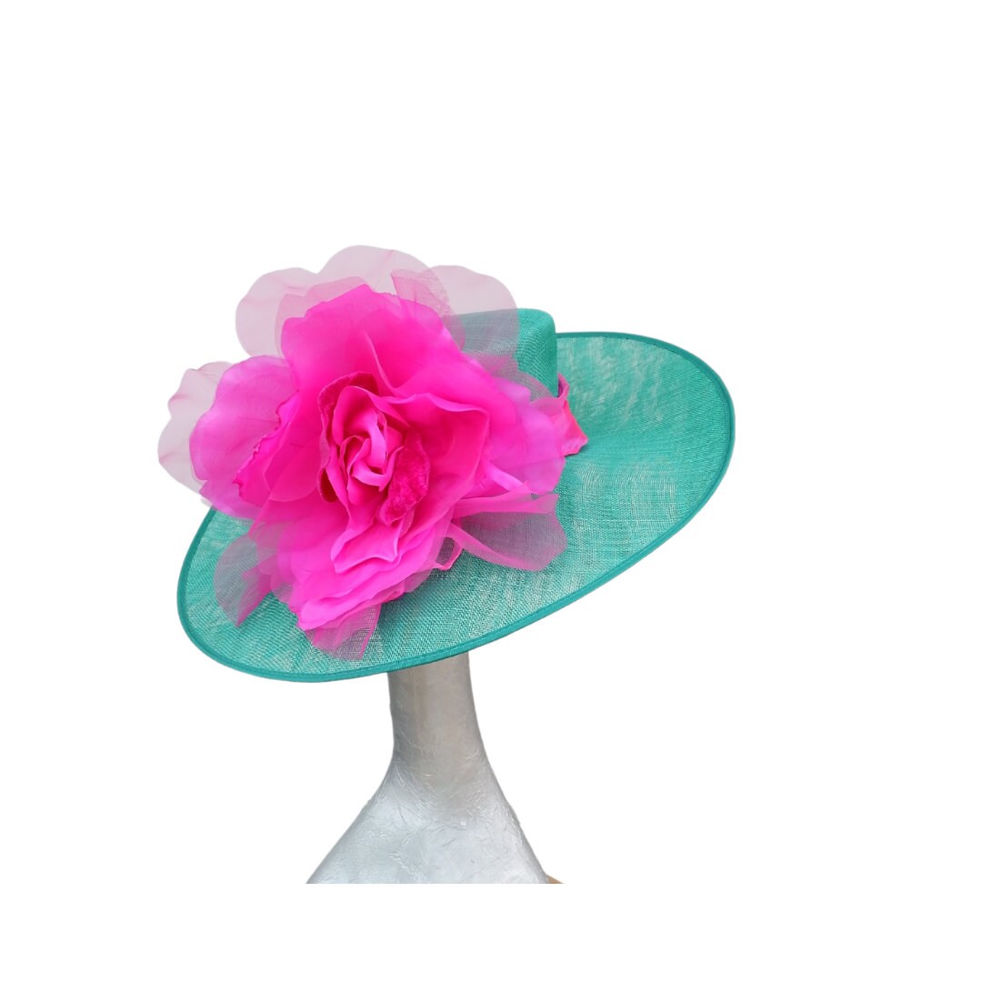 Laura - Emerald Green & Hot pink Feature Hat