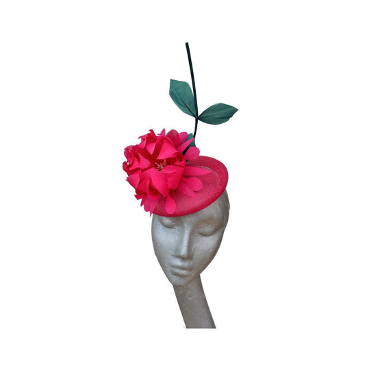 Taino - Fuchsia Button Base with Raspberry feather flower