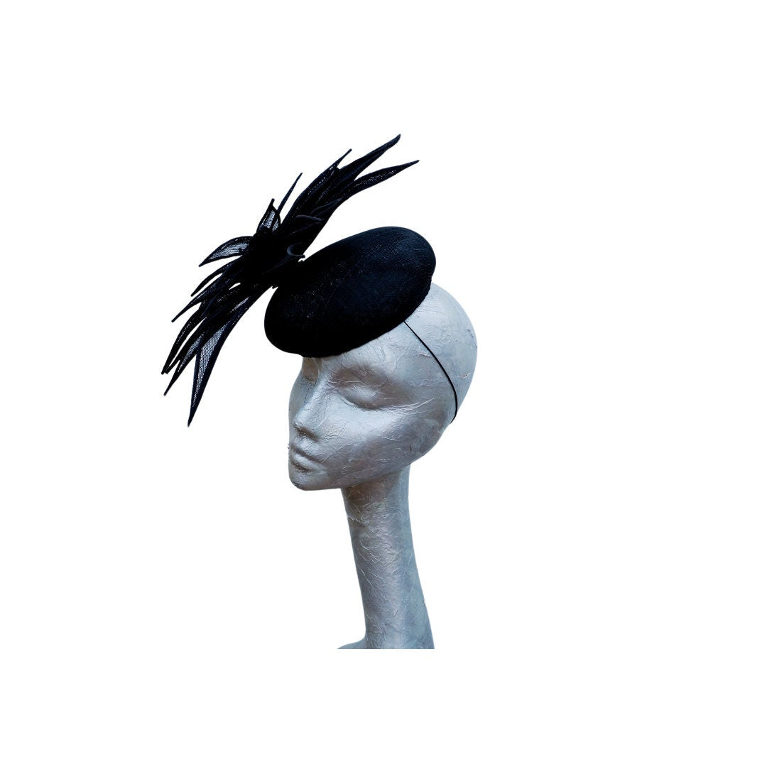 Hampton - Button Pillbox with a large sinamay flower Cocktail hat/Fascinator