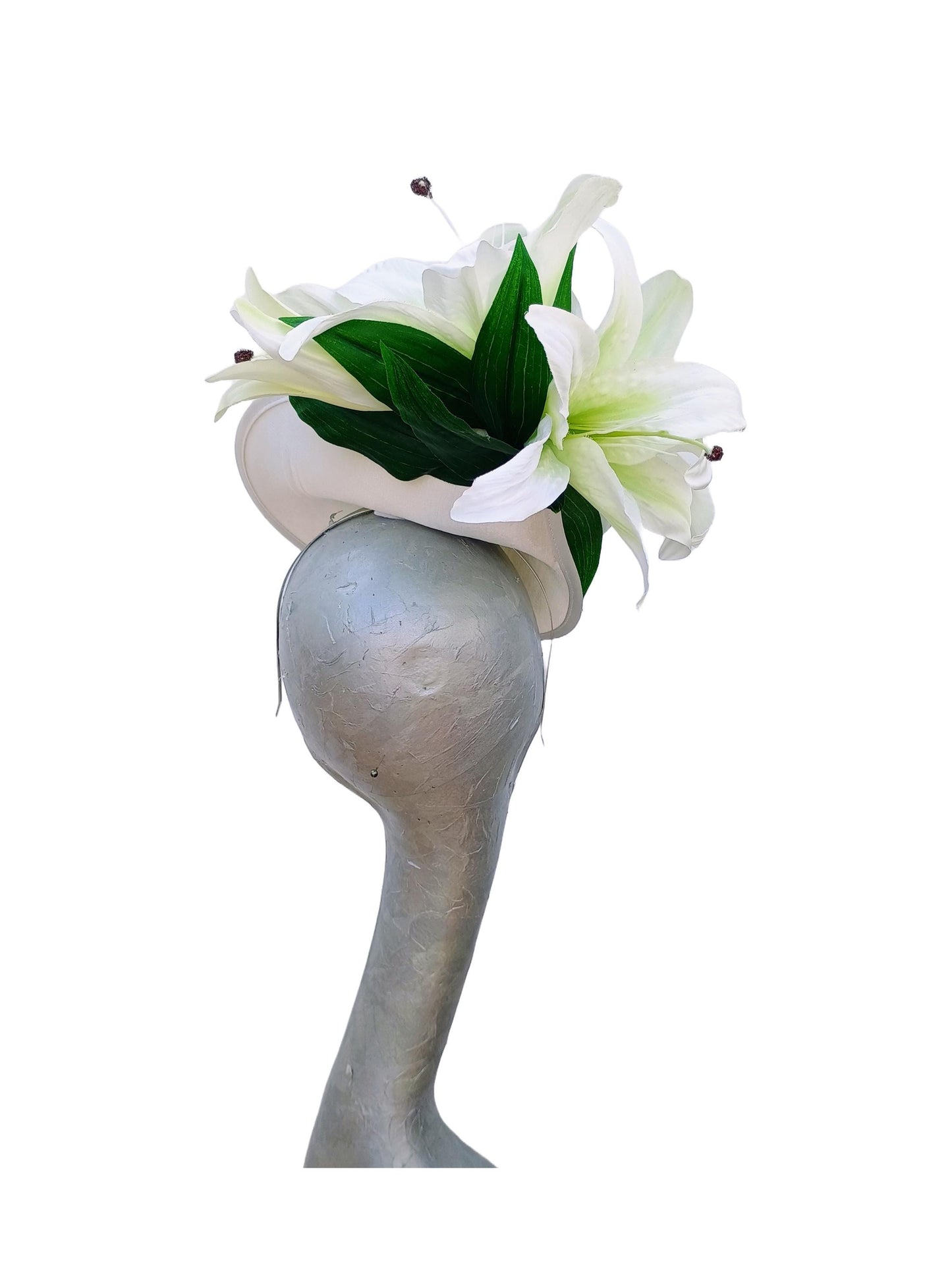 Mandala - Off white duchess satin & lily hatinator