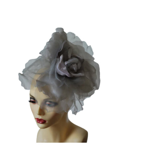 Ava--- Silver Grey & Lilac silk 12" flower fascinator
