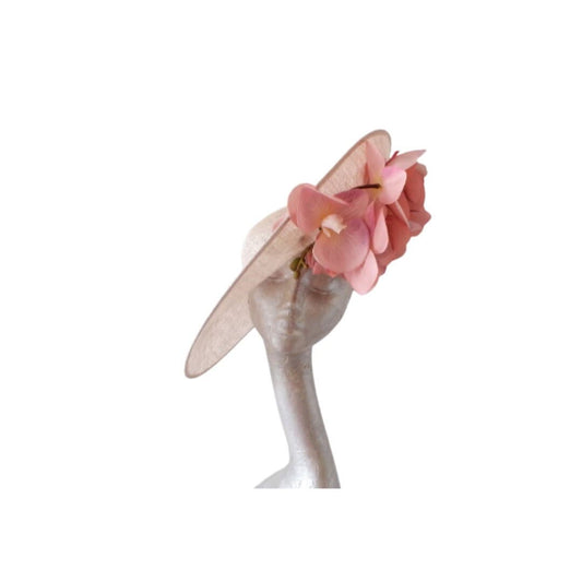 Nancy - Nude Sinamay fascinator with Dusky Pink Real touch Orchids