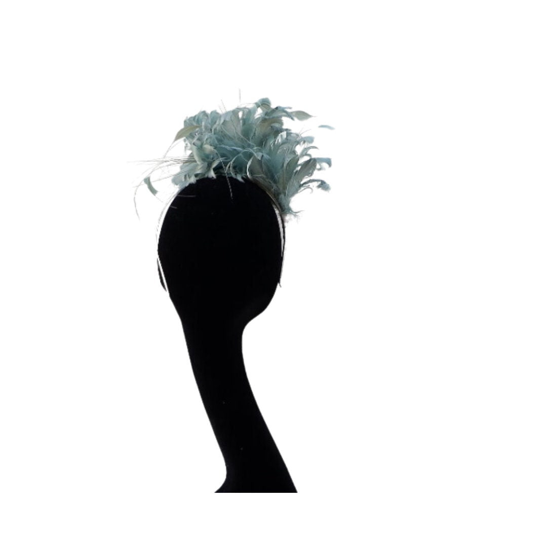 Beautiful Curled feather fascinator in Sage green by Hats2go