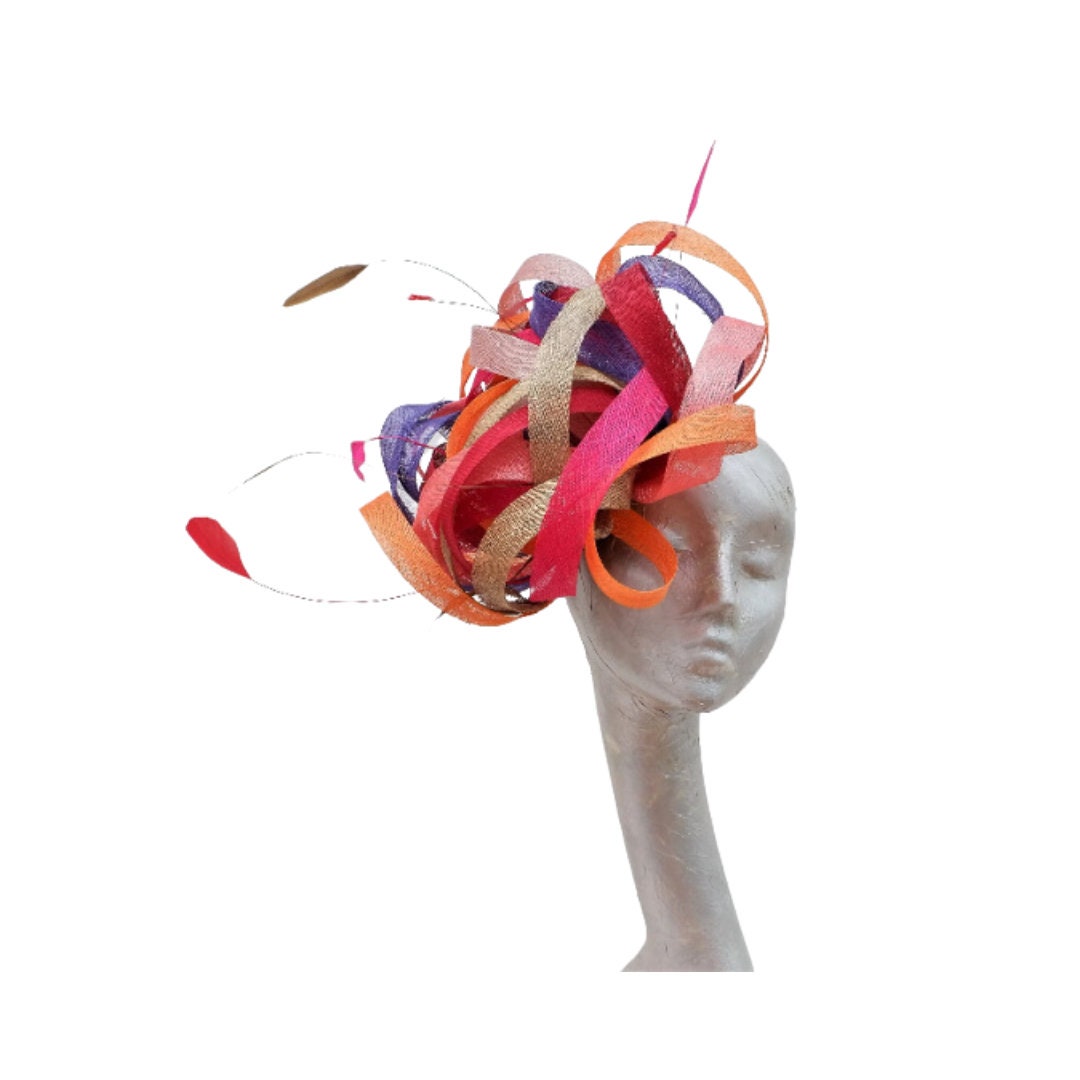 Matilda - Autumnal Orange, coral, gold, Latte, Purple, Red, Fucshia loopy fascinator