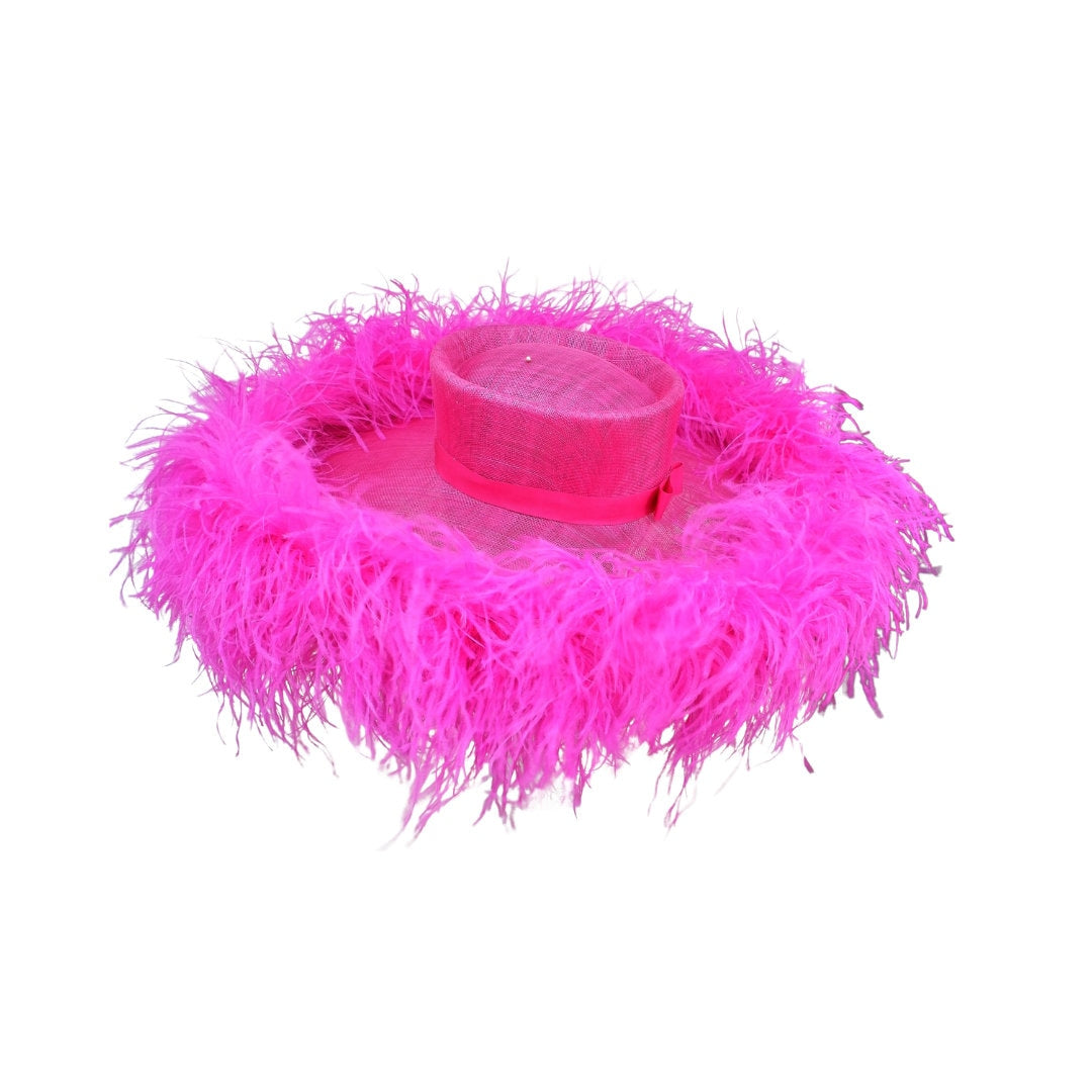 Emma - Extra large Hat with Ostrich feather boa in Two tone Fuchsia & Cyclamen