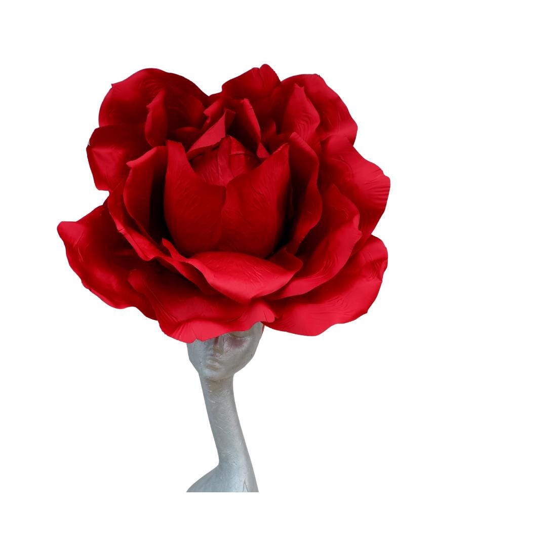 Lizzy - Oversized 75 cm  Red Silk Rose Fascinator