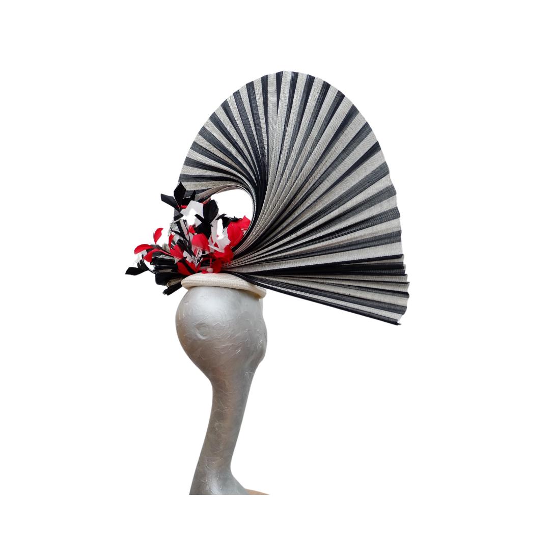 Isis- Black Ivory & Red Pillbox fascinator