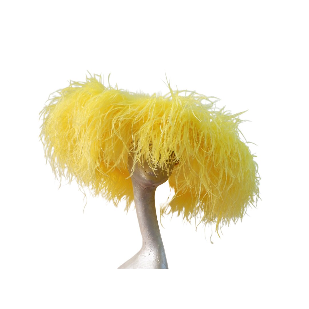 Emma - Extra large Hat with Ostrich feather boa in Yellow