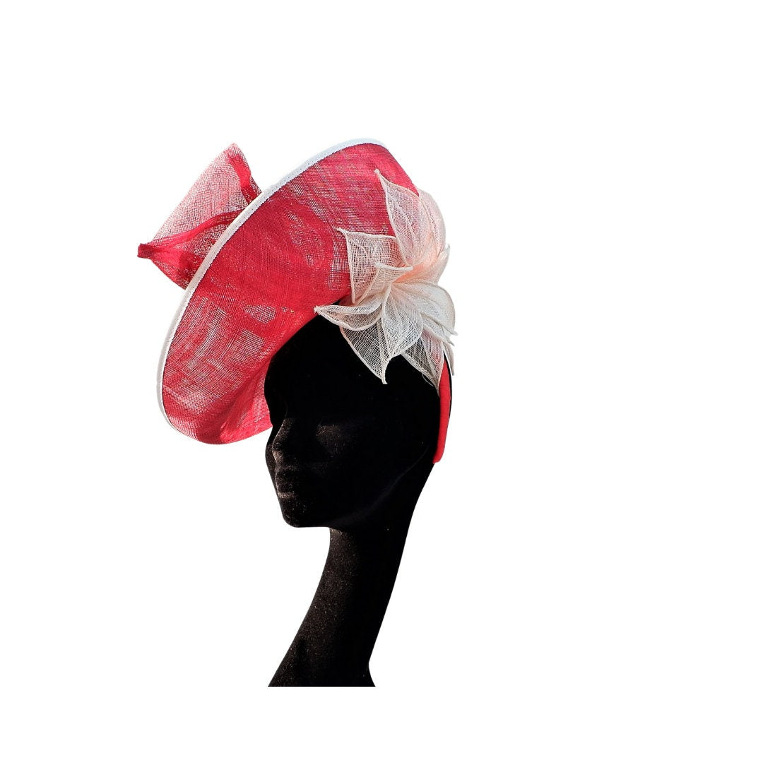 Martha - Crimson & Ivory Feature fascinator on hairband