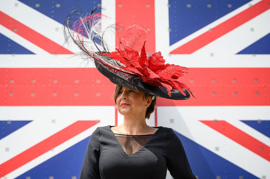 Extra large Black feature fascinator with 57cm Velvet Poinsettia & Ostrich feathers