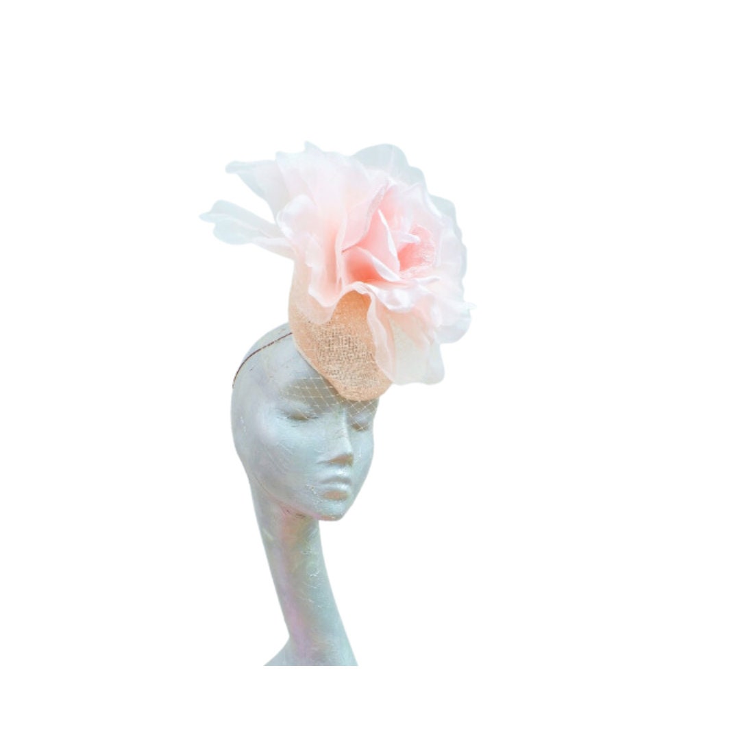 Haydock -- Blush Pillbox with Veil & 12" silk rose