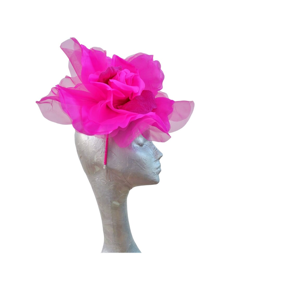 Ava--Magenta silk/organza 12" flower fascinator