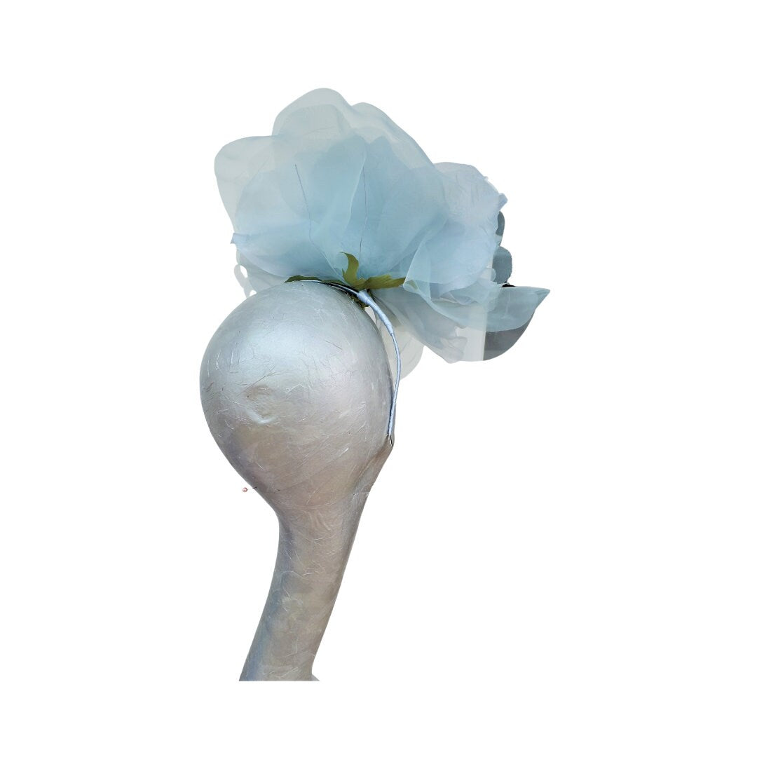 Ava-- Pale Blue silk organza 12 inch flower  fascinator