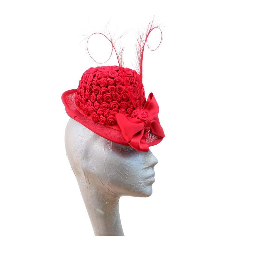 Minellie - Red 30s/40s style Percher Cocktail Hat