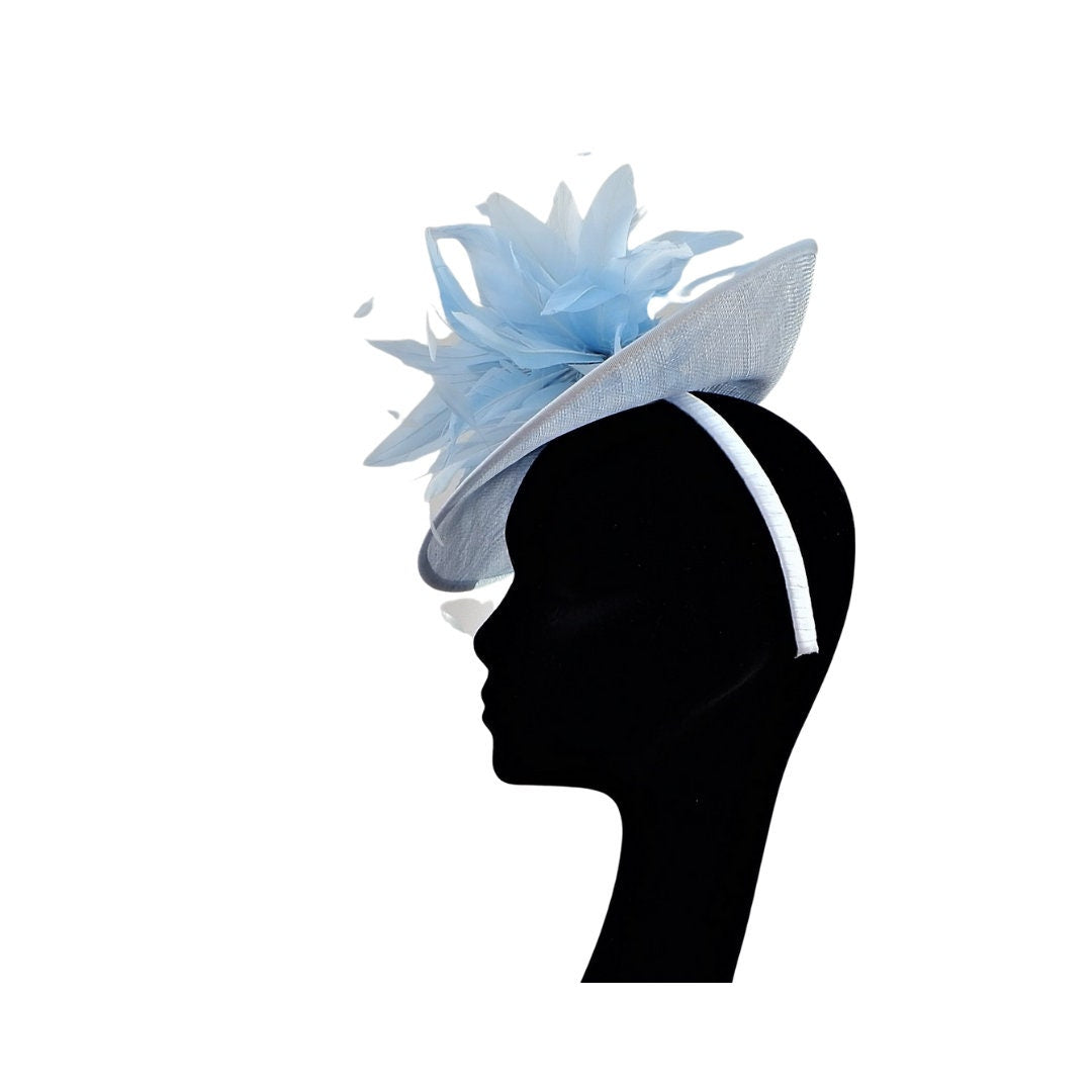 Elsa - Ice blue fascinator with ice blue feather trim