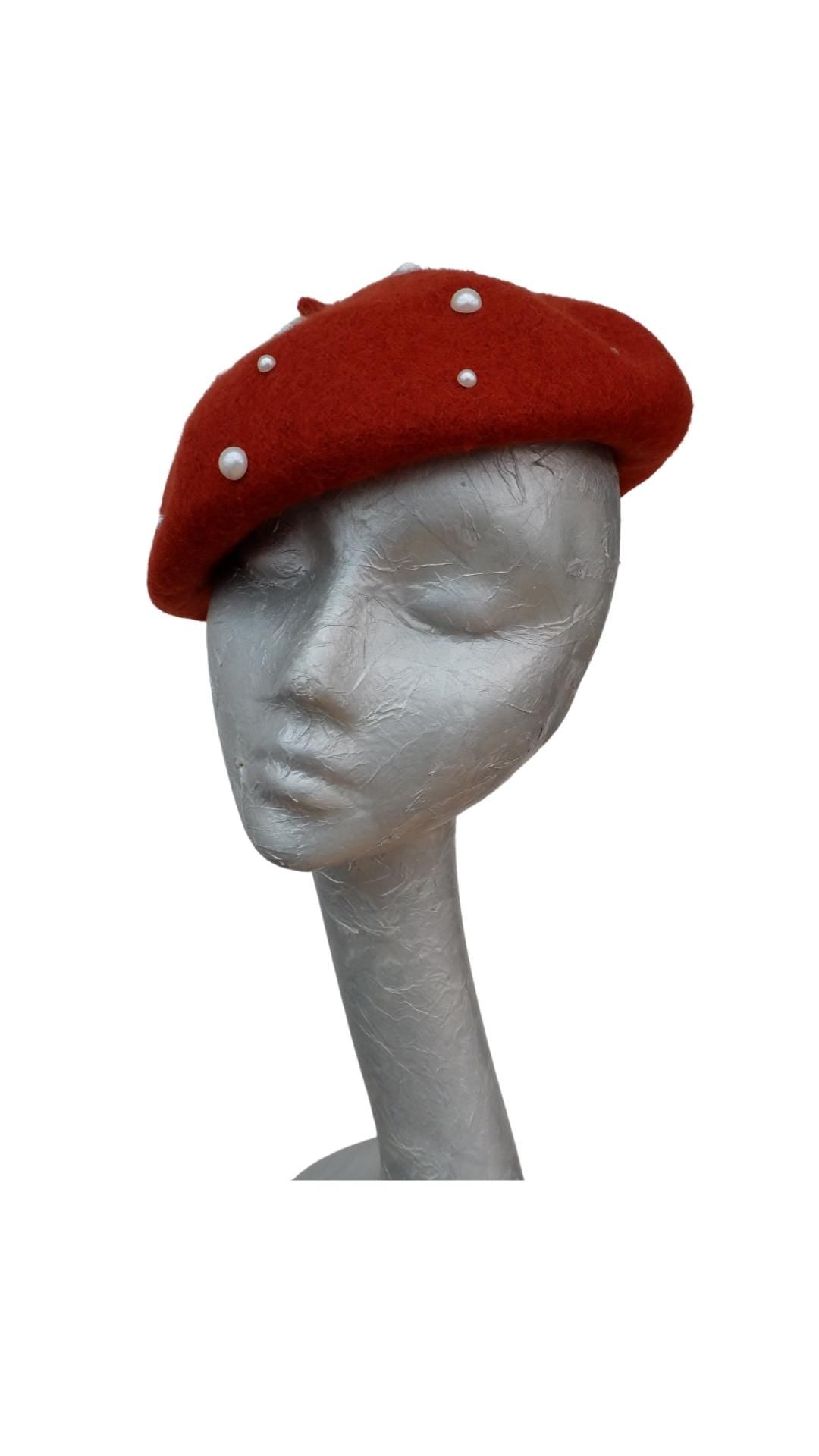 Nancy - Wool Beret with Pearl detail