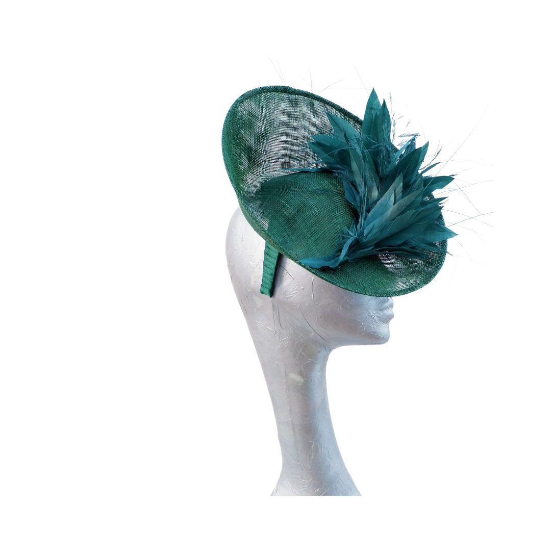Emerald - Dark Emerald green two tone up turned saucer with matching feather trimming