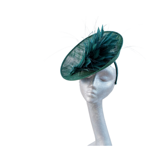 Emerald - Dark Emerald green two tone up turned saucer with matching feather trimming