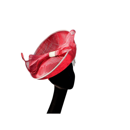 Martha - Crimson & Ivory Feature fascinator on hairband