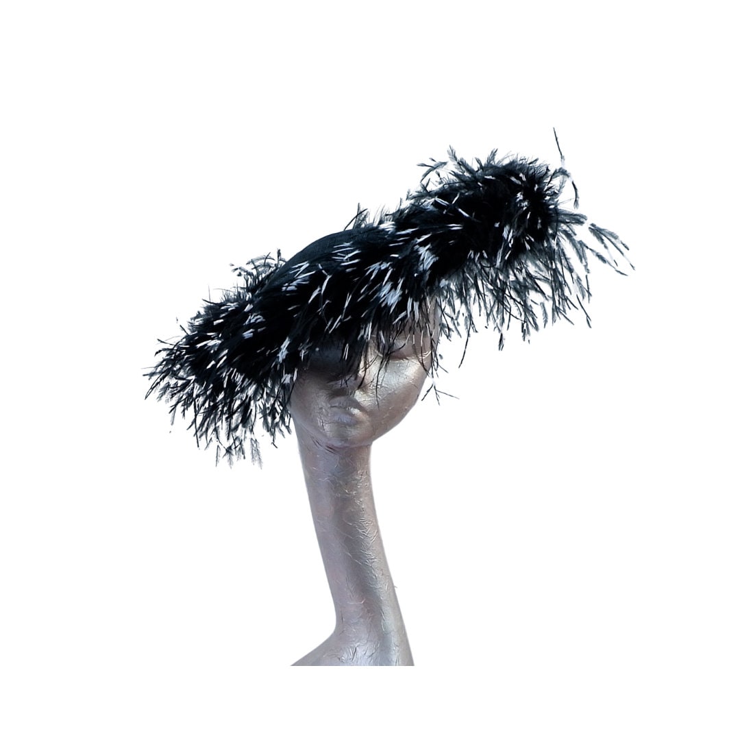 Giselle II Black Saucer fascinator with Black & White  Feathers