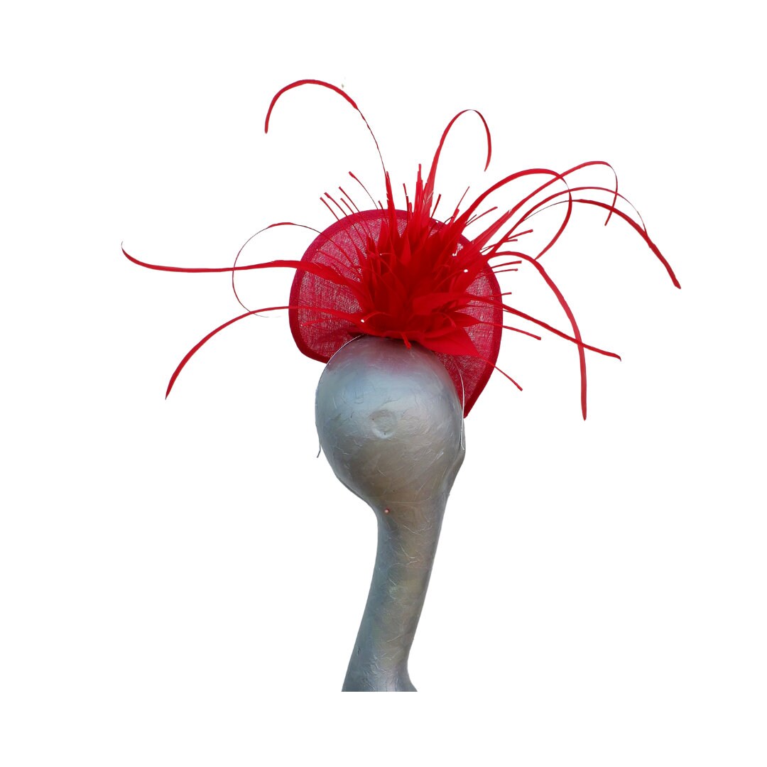 Capella Poppy Red Cocktail Fascinator With Feather Detail