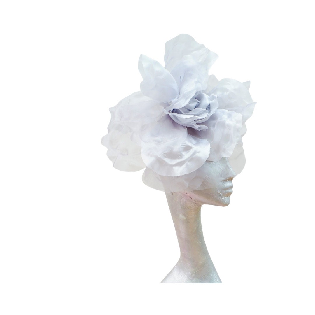 Ava-- Silver  silk organza 12 inch flower  fascinator
