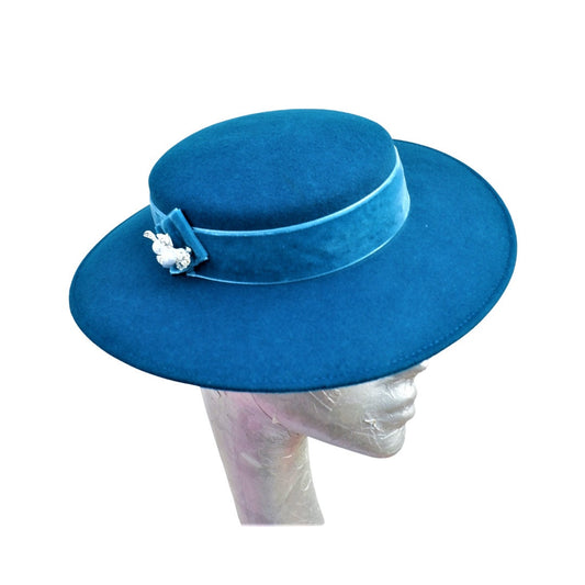Catherine - Teal Felt Boater