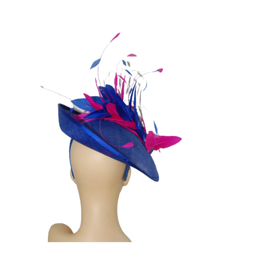 Sapphire and Cerise saucer with Cerise & Sapphire feather detail by Hats2go