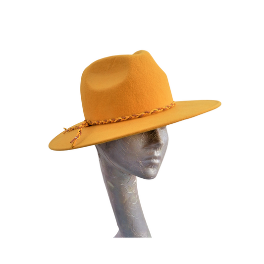 Elijah - Mustard Felt Flat Brim Trilby Hat