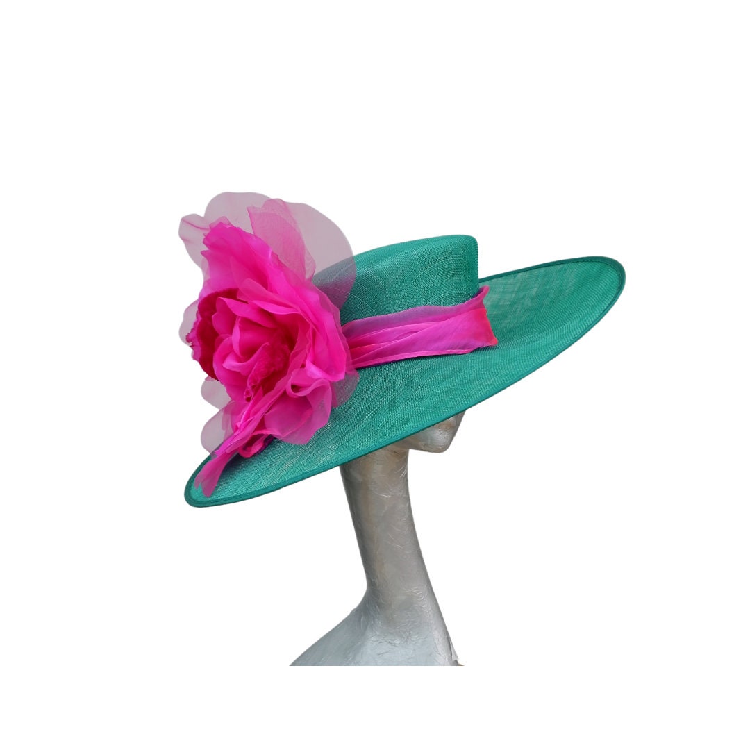 Laura - Emerald Green & Hot pink Feature Hat