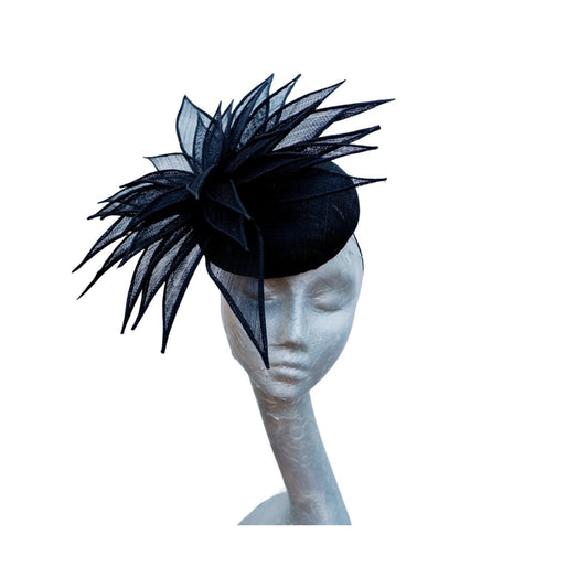Hampton - Button Pillbox with a large sinamay flower Cocktail hat/Fascinator